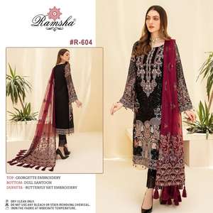 ชุดปากีสถานแบบกึ่งสำเร็จรูป ดีไซน์เนอร์แบรนด์ดัง ขายดีที่สุด พร้อมผ้าคลุมไหล่ สำหรับงานแต่งงานและงานปาร์ตี้ นำเข้าจากอินเดีย - Product Image 2