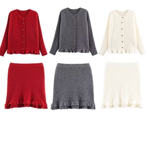 SHENZHU 2026 Conjunto de Suéter y Falda de Punto con Volantes, <span class=keywords><strong>Elegante</strong></span> y Versátil, para Mujer, Cuello Redondo, Manga Larga, Modelo 5157 - Product Image 1