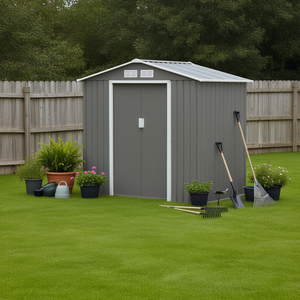 Caseta de Almacenamiento para Jardín de Acero, 7x4 pies, Gris Blanco, Caseta para Herramientas de Exterior con Diseño a Prueba de Roedores, Marco con Recubrimiento en Polvo - Product Image 2