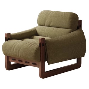 Sillón moderno con marco de madera maciza y cómoda tapicería de tela verde oliva, perfecto para interiores de casas con estilo - Product Image 6