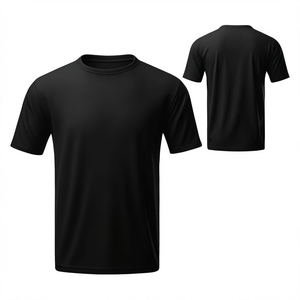 T-shirt noir à manches courtes et col rond pour homme, 100 % polyester, séchage rapide, coupe classique, décontracté, en jersey tricoté uni, design vierge - Product Image 1