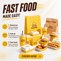 Ensemble d'emballages en papier personnalisés pour la restauration rapide à emporter : boîte à hamburgers, boîte à frites, boîte à hot-dogs, gobelet en papier, sac en papier kraft
