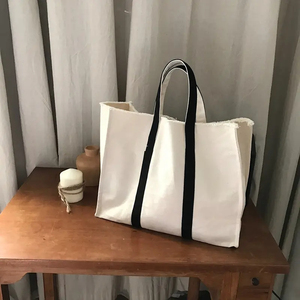 Bolso de mano de lona de algodón de color sólido con logotipo personalizado de nuevo estilo con botón para el trabajo - Product Image 5