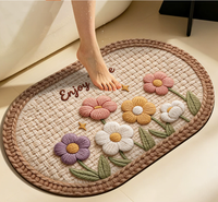 Tapis de bain en terre de diatomée douce, séchage rapide, 2 pièces, imprimé floral, antidérapant