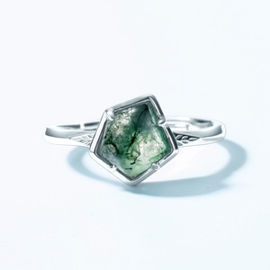 Anello di Fidanzamento Unisex Trendy in Agata Muschiata, Pietra Verde Irregolare, Placcatura in Oro Bianco, <span class=keywords><strong>Solitario</strong></span> per Matrimoni, Feste o Regalo - Product Image 3