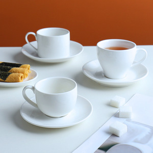Factory Wholesale <b>Cheap</b> Price Minimalist White Ceramic Coffee Cup Set With Saucer Customizable Logo Brushed - Product Image 3