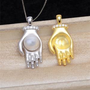 Pendentif en argent S925 en forme de main de Bouddha, support vide, finition mate 12-14, pour composants de bijoux de haute qualité - Product Image 1