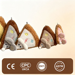 Llavero de <span class=keywords><strong>peluche</strong></span> personalizado al por mayor con diseño de ratón escondido en rebanada de queso, juguete masticable suave y chirriante para perros pequeños y gatos - Product Image 1