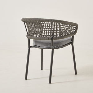 Chaises de salle à manger empilables modernes en aluminium, chaise de loisirs en corde tressée grise, chaise de jardin en rotin d'extérieur, chaise de salle à manger de restaurant de patio - Product Image 2