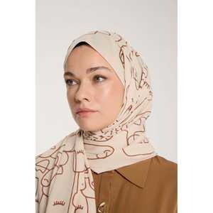 Pañuelo de Seda de Tono Puro con Diseño Marginal en Beige y Marrón - Product Image 1