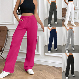 Pantalon de survêtement ample et classique pour femme Ohsisa, tendance, à cordon de serrage, taille haute, mélange polyester-spandex, printemps, longueur totale - Product Image 2