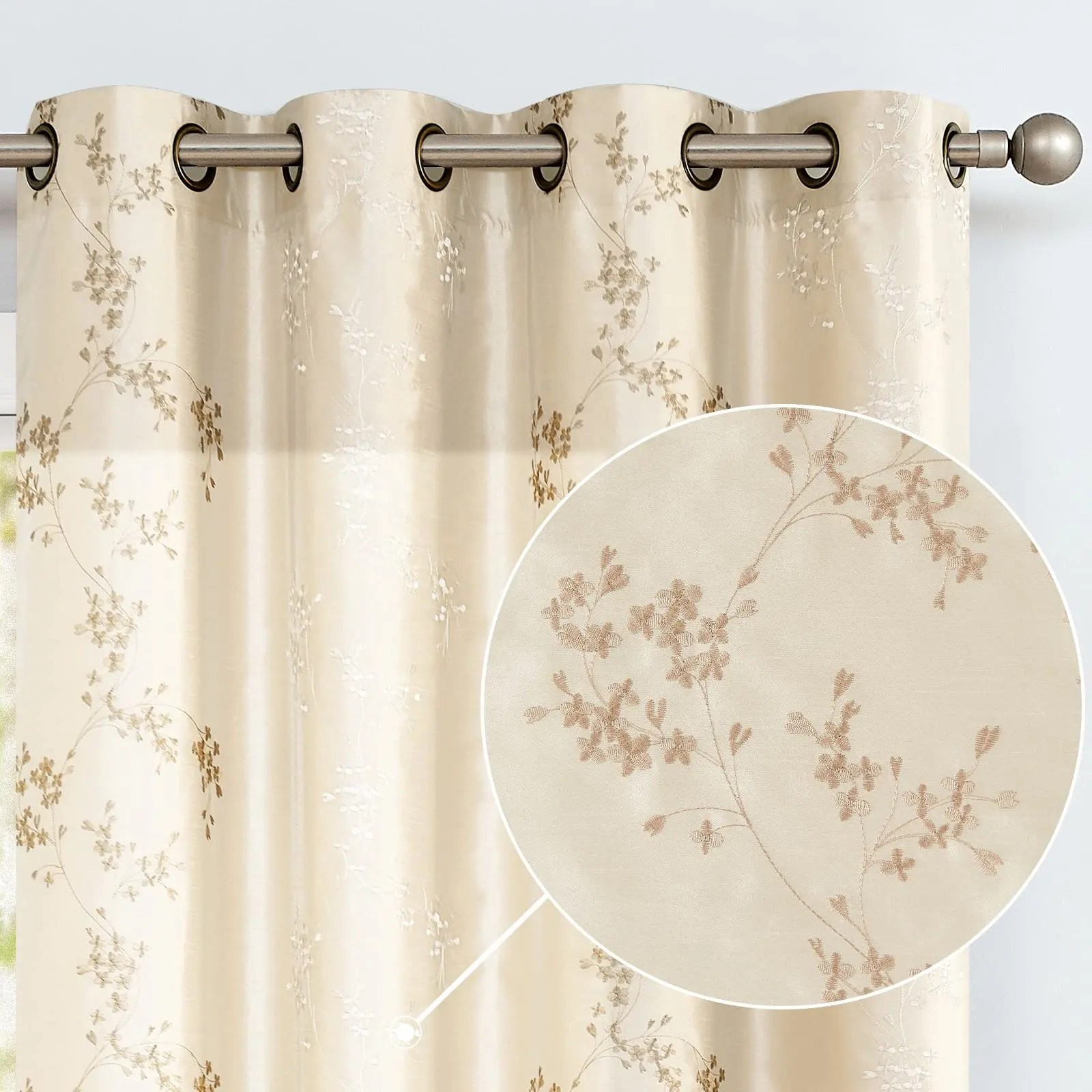Hot Selling European Fancy Designed Floral Embroidery Spring Curtains Faux Silk Embroidered Curtains For Living Room