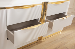 Commode moderne en bois à 6 tiroirs avec détails dorés, blanche, pour chambre à coucher (éco-responsable, comprend uniquement la commode) - Product Image 4