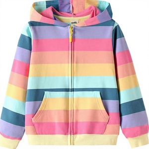 Wholesale Direct Factory OEM Girl's Full Zip Up 100% Cotton 280 GSM Sweatshirts Hooded Tie Dye Rainbow Print <b>Hoodies</b> for <b>Toddler</b> - Product Image 2