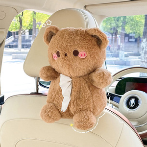 Caja de pañuelos de felpa con diseño de oso de dibujos animados, cubierta para el respaldo del asiento del coche, para uso en el coche y en el hogar - Product Image 1