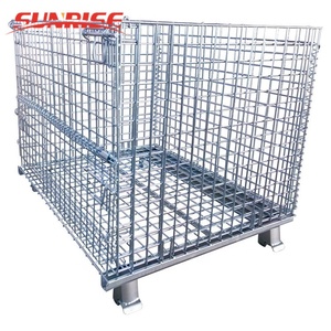 Có thể gập lại mạ kẽm bin Pallet lưới container Hàn lưu trữ di động lồng kim loại hộp dây lưới container - Product Image 2