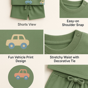 Conjunto de Verano para Niños, 2 Piezas, Camiseta y Pantalones Cortos de Algodón con Estampado de Caricaturas, Personalizable con Logotipo OEM ODM, Ropa Casual Infantil - Product Image 3