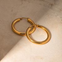 Boucles d'oreilles créoles minimalistes J&D en acier inoxydable plaqué or, grandes boucles anti-ternissement pour femmes
