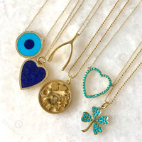 Gemnel argent sterling 925 plaqué or 14K pierre de cristal émeraude pierre turquoise charme pendentif trèfle collier