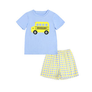 Puresun Groothandel Op Maat Gemaakt Cartoon Applicatie Korte Mouwen Kinderkleding Set Kinderkleding Katoen Jongenskleding Sets - Product Image 4