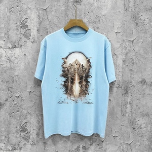 Camiseta de Manga Corta para Hombre, Estilo Americano, Estampado Místico de Templo, Transpirable, con Logotipo Frontal, Vintage, Oversize, 100% Algodón, Dropshipping - Product Image 6