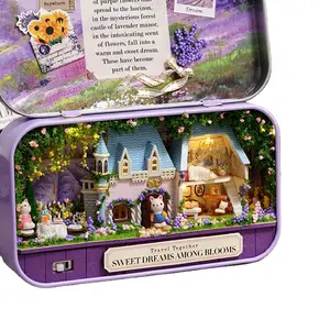 Kotak Furnitur Rumah Teater Miniatur Mainan DIY Miniatur Perabot Rumah Boneka Lampu LED Mainan untuk Anak-anak Hadiah Ulang Tahun