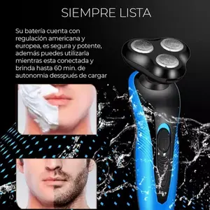 Rasoir électrique 3 en 1 avec têtes pivotantes à triple lame, batterie rechargeable, étanche IPX7, pour la coupe des poils de la barbe, du nez et des oreilles. - Product Image 6