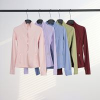 LD Define Yoga-Bekleidung Sport Fitness Einfarbige Goldene Stehkragen Atmungsaktive Nylon-Polyamid Langarm-Jacke Oberbekleidung für Damen