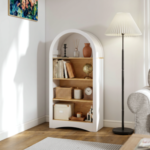 Mobiletto Espositore Autoportante 47 Pollici con Ripiani Effetto Legno, Armadio ad Arco a 4 Livelli con Scaffale Aperto, Arredamento Salvaspazio per Soggiorno - Product Image 1