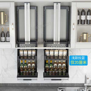 <b>Kitchen</b> hanging cabinet height adjustable pull-out basket upperlower pulltype <b>storage</b> rack cabinet high cabinet vertical lifting - Product Image 3
