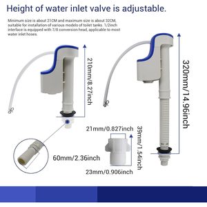 Kit de válvula de llenado para inodoro, entrada de 1/2 pulgada con adaptador de 7/8 pulgadas, altura ajustable, válvula de entrada silenciosa para tanque de inodoro, repuesto - Product Image 2