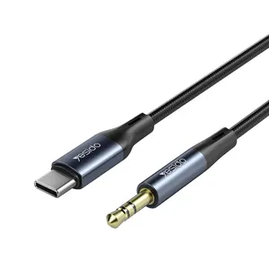 Yesido YAU36尼龙编织USB C型至3.5毫米引脚插孔辅助电缆手机车载音频电缆耳机辅助转换器
