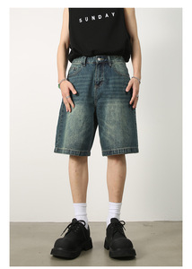 Vintage Distressed Denim Casual Streetwear Loose Fit Urban Summer Style Shorts pour Hommes Shorts - Product Image 3