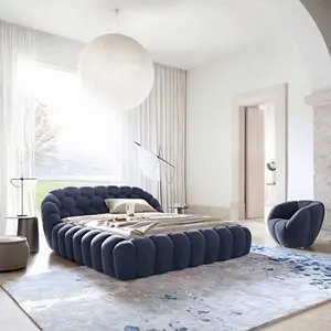 세트 침대 룸 가구 현대 흰색 침실 침대 세트 풀 사이즈 목재 저장 퀸 매트리스 블루 침대