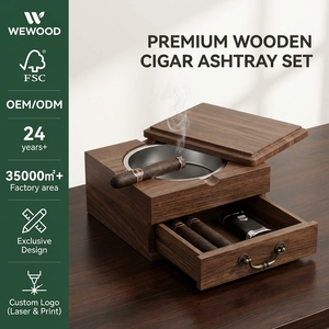 Vietnam Wooden Cigar Ashtray Wooden <b>Box</b> Windproof Lid Stainless Steel <b>Removable</b> Bowl Cigar Holder and Drawer Organizer - Product Image 3
