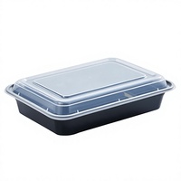 Boîtes bento jetables Kingstar 28oz en PP noir à 3 compartiments avec séparateurs pour gâteaux