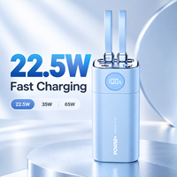 Batterie externe 20000mAh avec câbles doubles intégrés, charge rapide 22.5W, batterie portable pour les voyages et l'usage quotidien