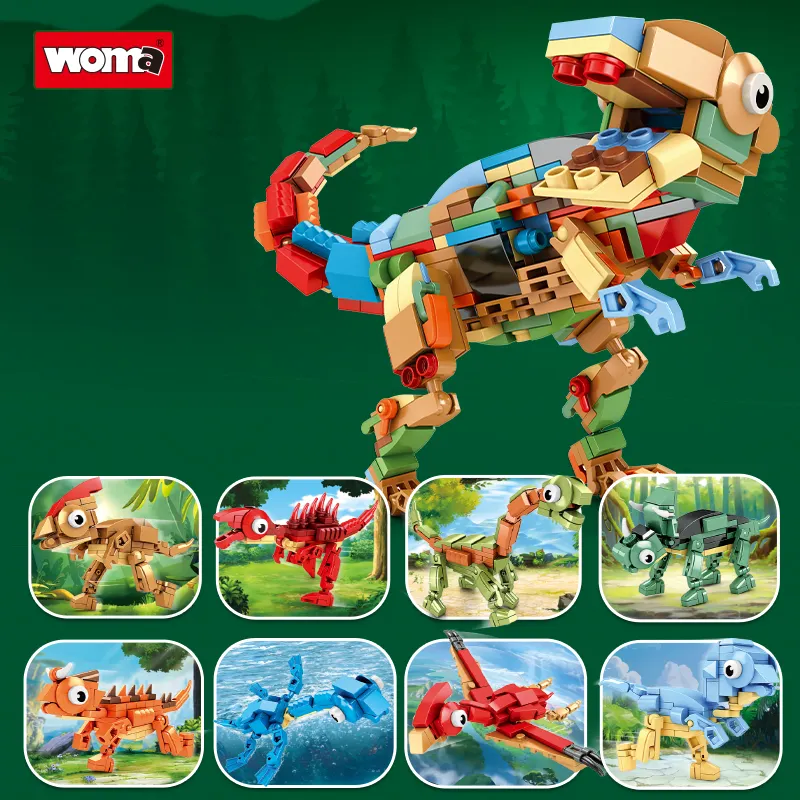WOMA TOYS – blocs de construction en forme de petits dinosaures, 8 en 1, jouet éducatif, modèle Triceratops, vente en gros