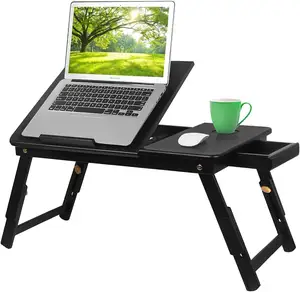 Siyah çok fonksiyonlu bambu dizüstü standı dizüstü bilgisayar masası hizmet yatak tepsisi katlanır kahvaltı masa