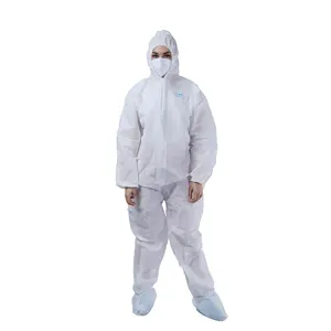 Type 4/5/6 PP White Coverall Chemical Resistance Protective Coverall With Hood Industrial Disposable Overall