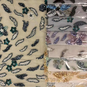 Grosir Pabrik kain bordir manik-manik renda Prancis kain renda Tulle mewah jala kain renda manik-manik biru tua - Product Image 6