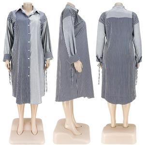 Neu Eingetroffene Gestreifte Bluse Lang Einreihig Übergröße Damen-Blusen & -Hemden für Frauen - Product Image 2
