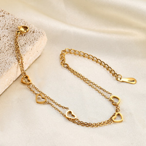 Stainless Steel 18K Gold Heart <b>Bracelet</b> Layered <b>Adjustable</b> Design For Women Jewelry Gift - Product Image 4