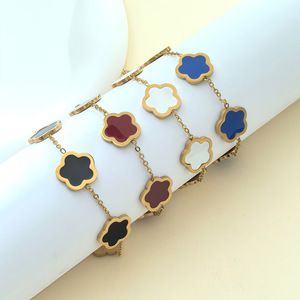 Pulsera de Flor de Cinco Pétalos de Nácar al por Mayor para Mujer, de Acero Inoxidable, Dulce, Elegante, Joyería de Moda, Regalo - Product Image 2