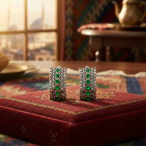 Emerald CZ Stone Authentic Turkish <b>Back</b> <b>Earrings</b> Silver <b>Earring</b> in Turkish Wholesale Sterling Silver Jewelry - Product Image 2