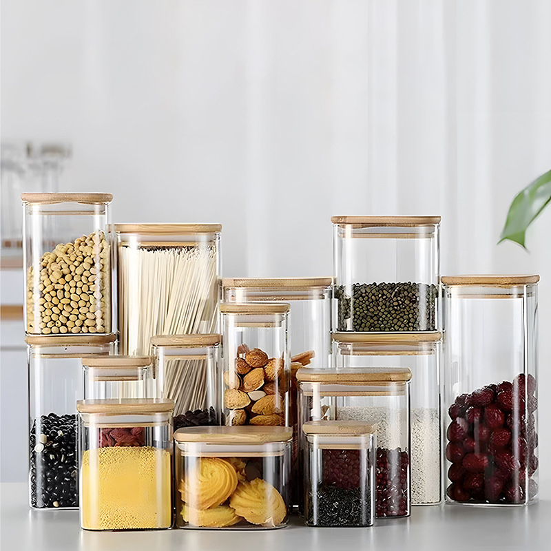 JM Borosilicate Glass Food Storage Containers 100ml~2000ml EOC Europe Sustainable Glas Jars with Lid and Spoon