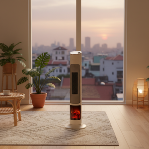 Ventilateur chauffant électrique PTC avec minuterie 8 heures, télécommande, design flamme 3D – Idéal pour l'hiver, compatible électrique et gaz pour la maison - Product Image 3