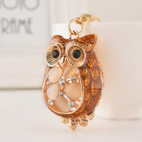 Nouveau porte-clés de luxe en alliage, motif hibou, avec pierre œil de chat, pendentif animal mignon, strass et cristal, breloque de sac, porte-clés de voiture, vente en gros d'usine