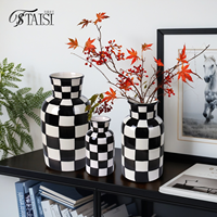 Vase en céramique à carreaux noirs et blancs, pots à gingembre peints à la main, décoration d'intérieur, centre de table moderne, vase pour fleurs