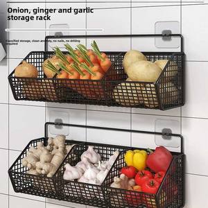 Support de rangement mural en fer pour cuisine <span class=keywords><strong>à</strong></span> la maison sans perçage support <span class=keywords><strong>à</strong></span> <span class=keywords><strong>épices</strong></span> suspendu échalotes gingembre ail panier d'égouttage pour vaisselle - Product Image 2